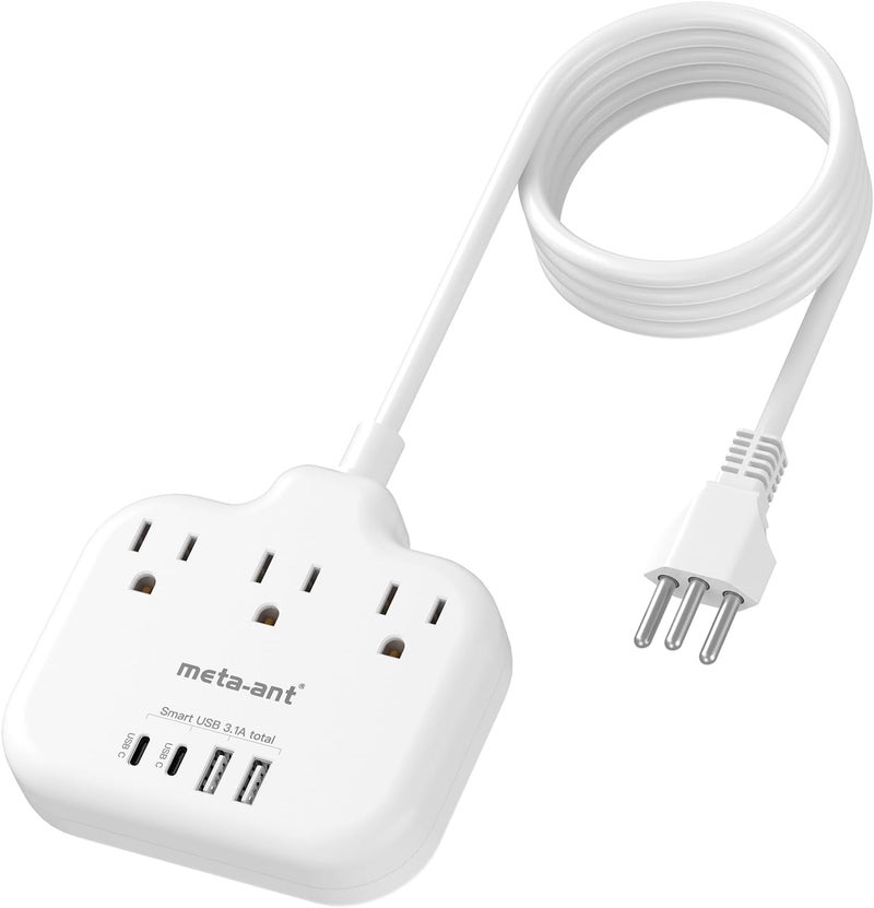 meta-ant Switzerland Travel Plug Adapter with 5FT Extension Cord, Type J Adapter with 3 Outlets 4 USB Ports(2 USB-C), Switzerland Power Adapter for US to Swiss Switzerland Liechtenstein Rwanda - Image 1